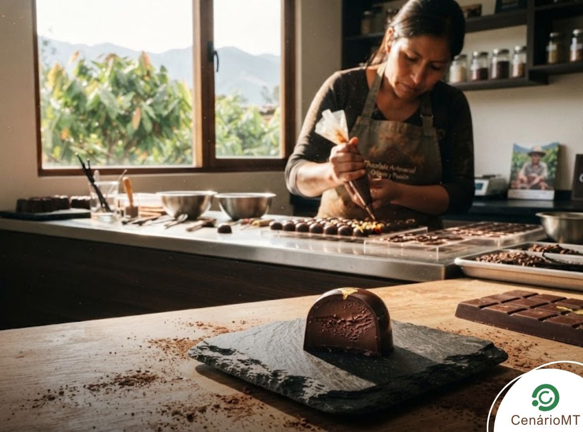 Mulher fazendo chocolates gourmet