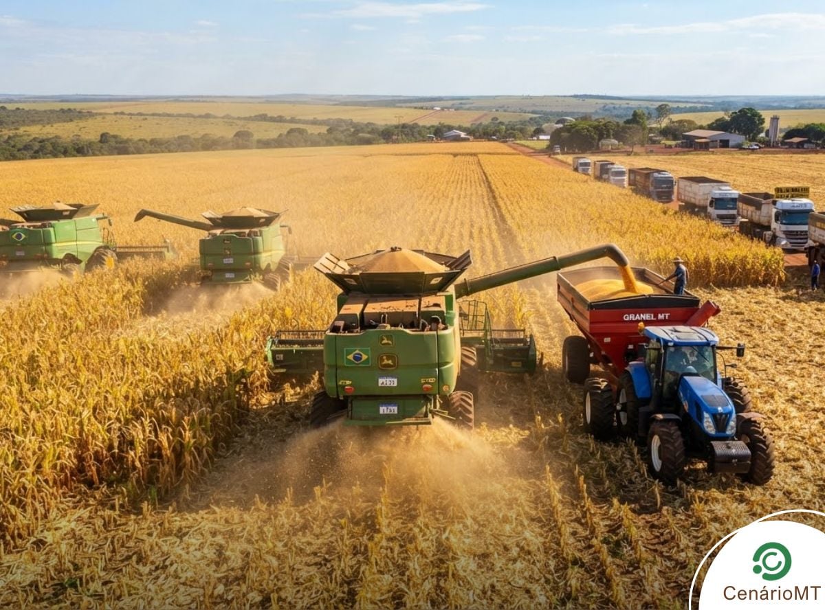 Máquinas agrícolas fazendo colheita