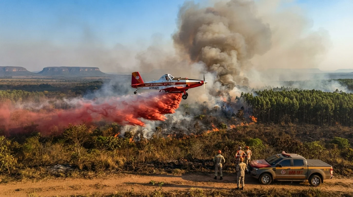 Corpo de Bombeiros combate 12 incêndios florestais em oito municípios de Mato Grosso