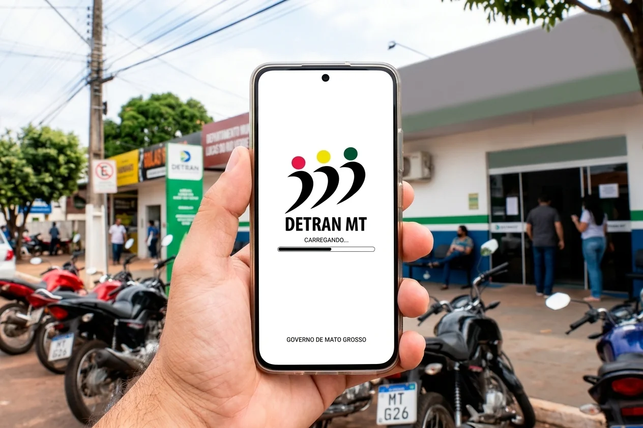 Celular com APP do Detran de Mato Grosso aberto