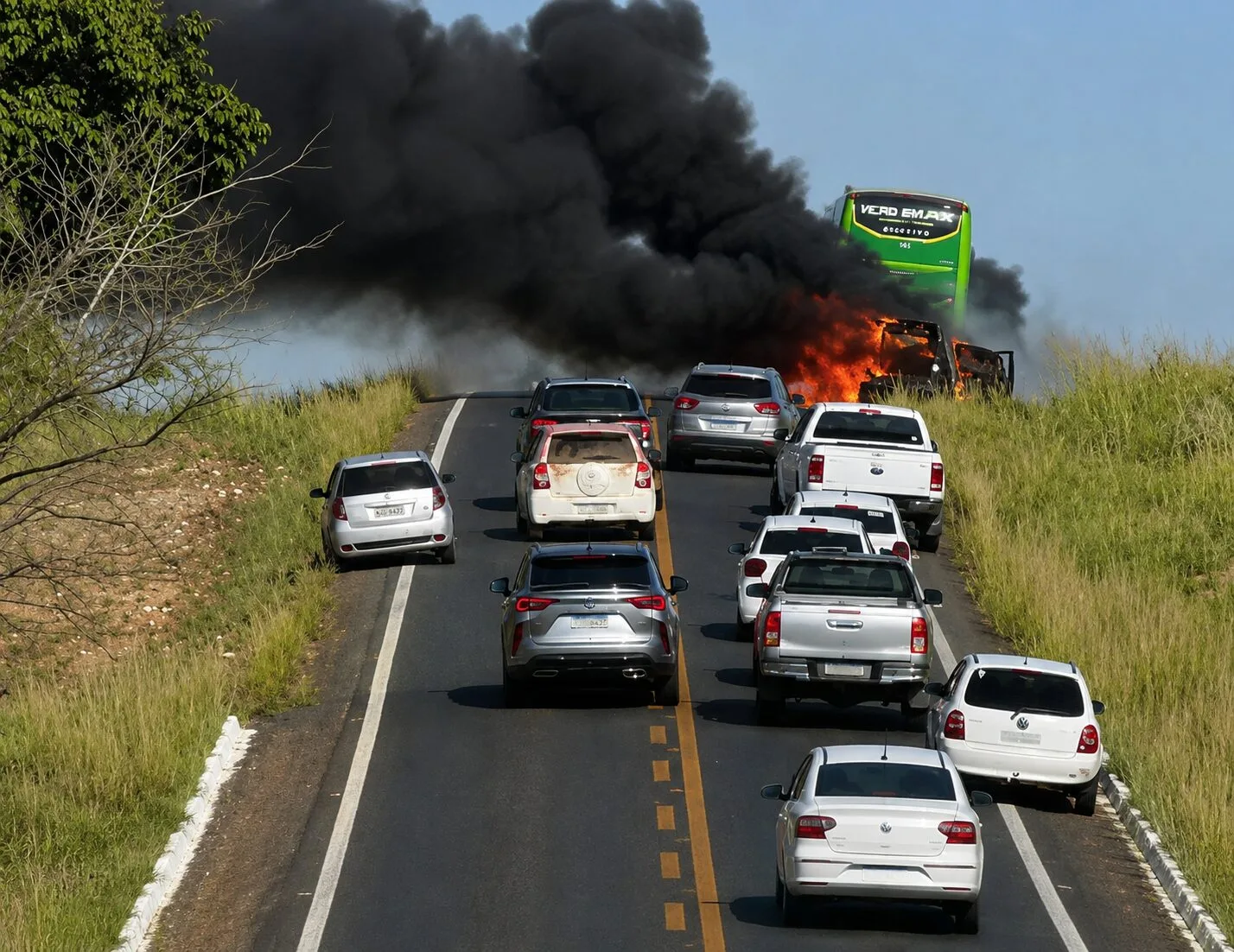 Incêndio consome veículo por completo e assusta motoristas na MT-010, a Estrada da Guia