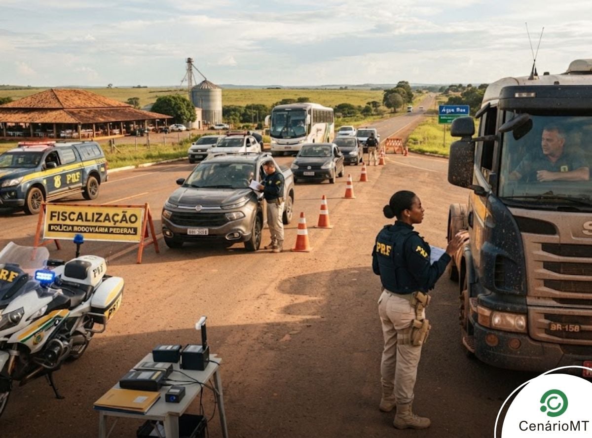 Ponto de fiscalização da polícia rodoviária federal em MT