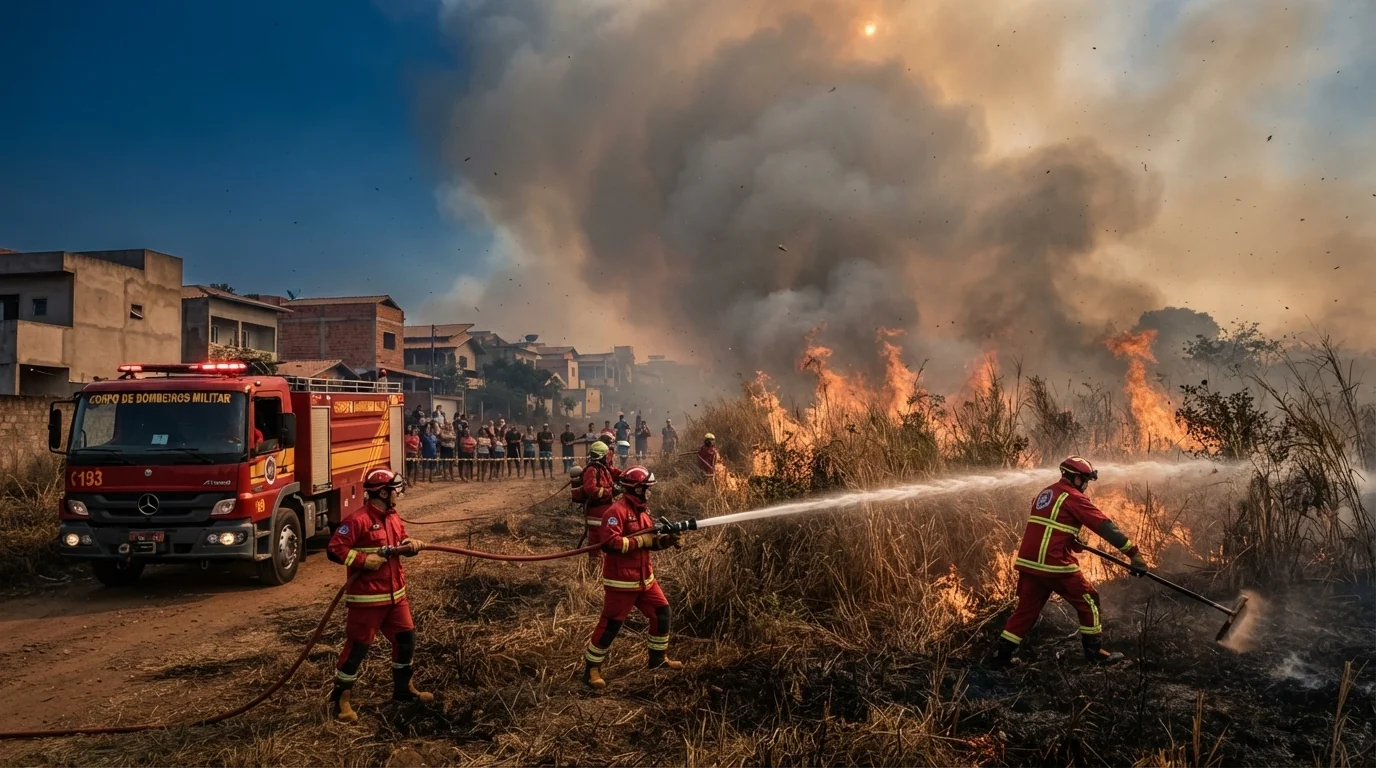 Incêndio em mata ameaça casas com chamas de 5 metros e mobiliza Bombeiros em Rondonópolis