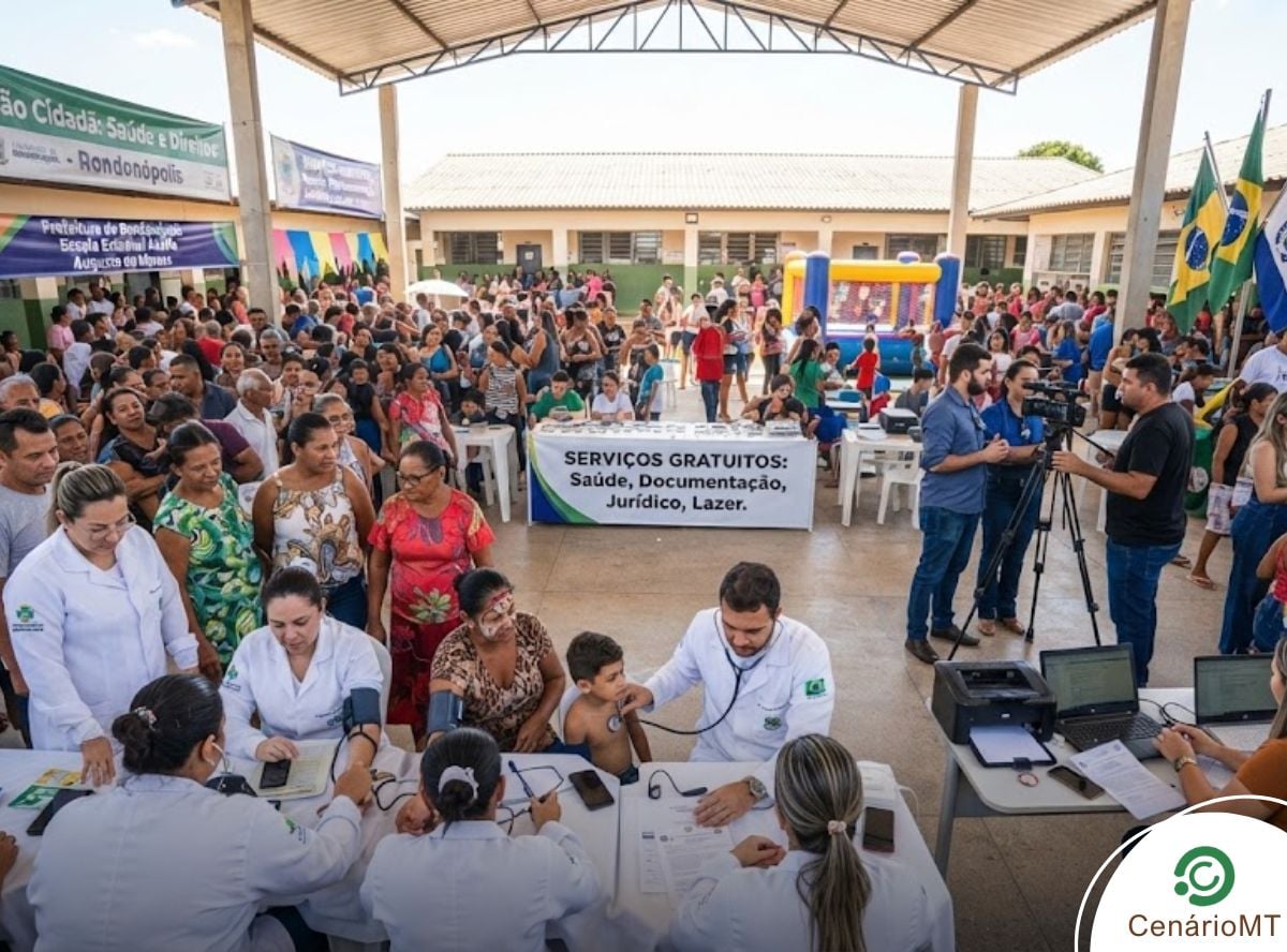 Mutirão lotado com pessoas sendo atendidas