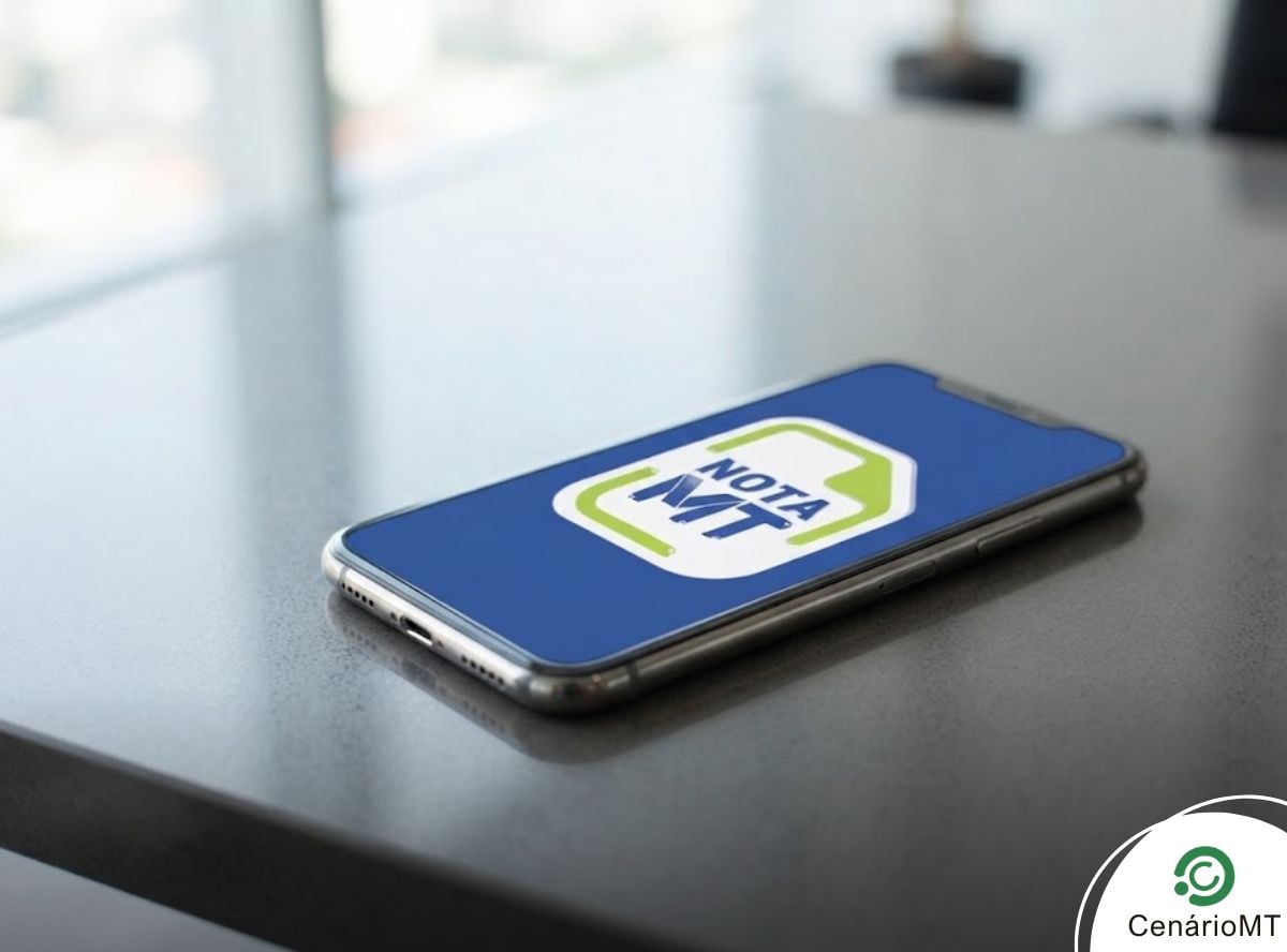 Celular com aplicativo do Nota MT aberto