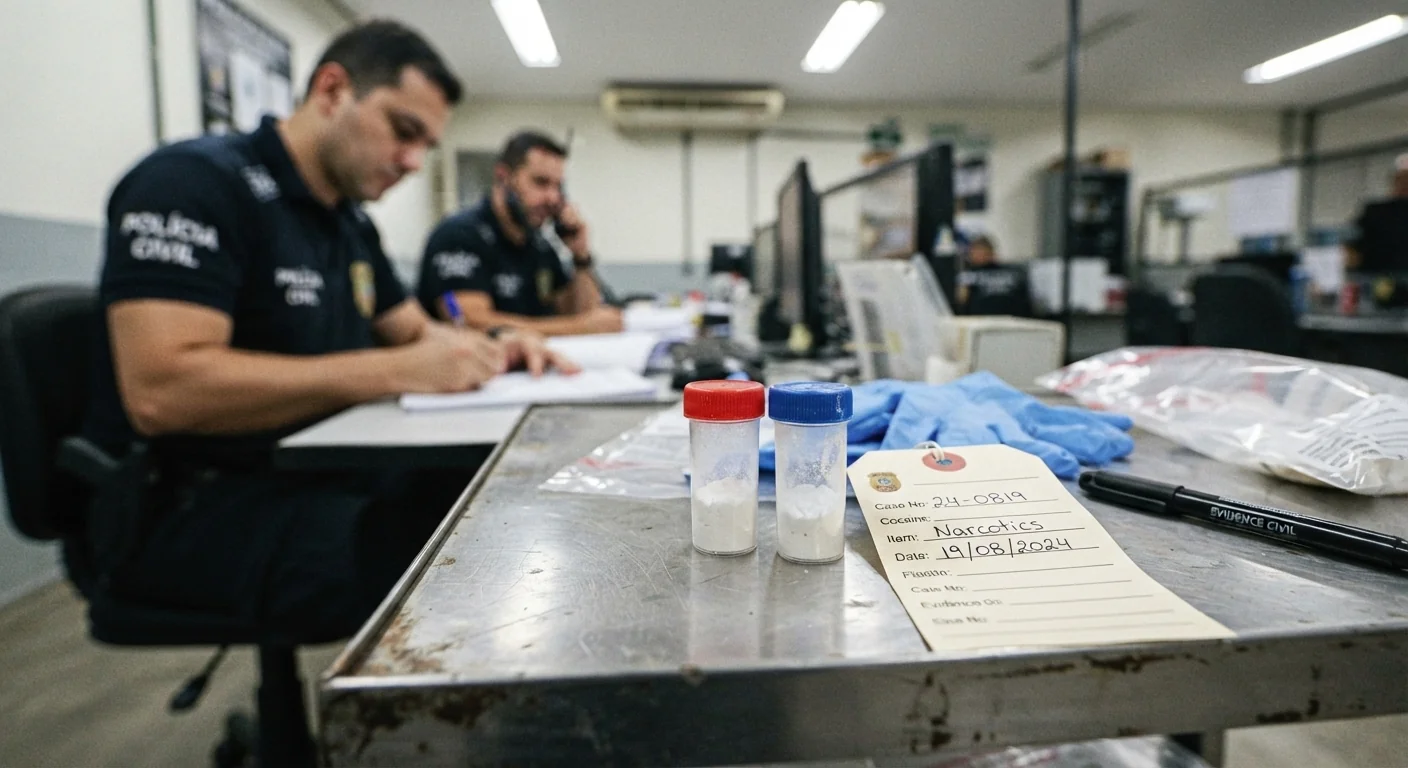 Dois pinos de cocaína apreendidos em cima de mesa