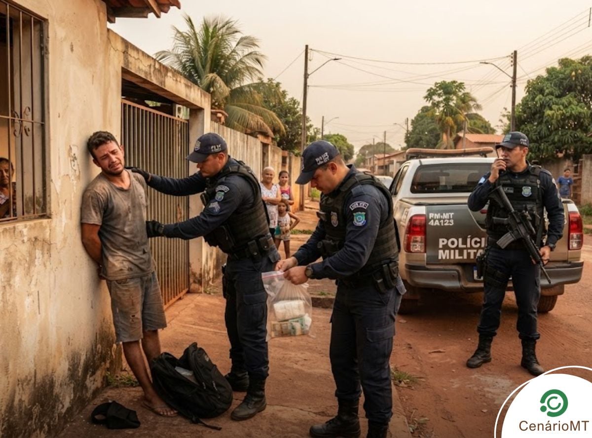 Policiais militares revistando um suspeito