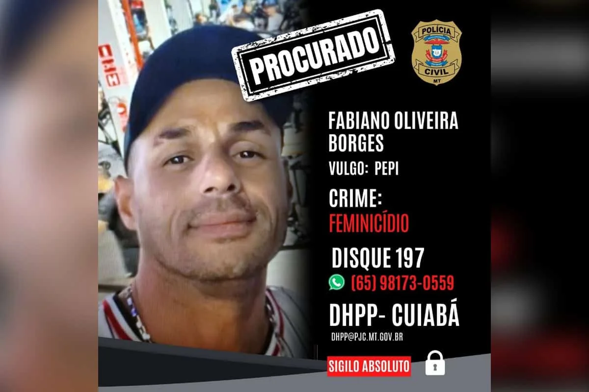 Cartaz de procurado de suspeito de feminicídio