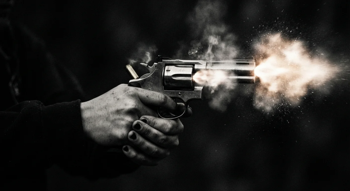 foto em preto e branco de revolver disparando