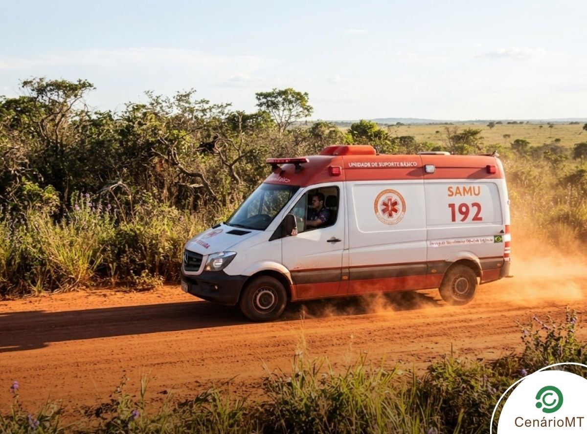 Ambulância do Samu em zona rural