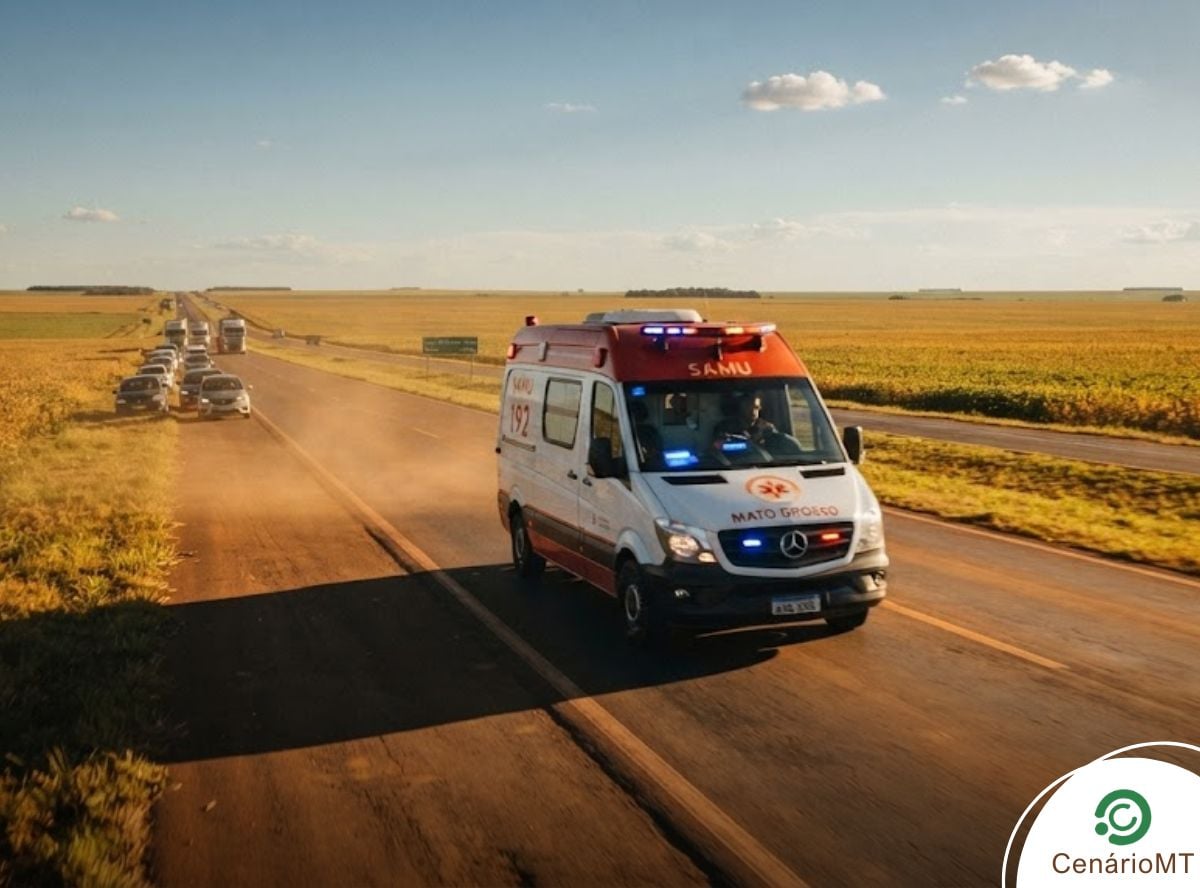 Ambulância do Samu em rodovia de MT