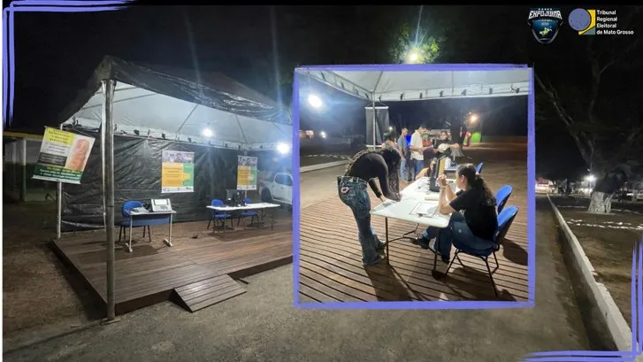 Justiça Eleitoral realiza ações de cidadania e treino na urna eletrônica durante a Expo Juína 2026
