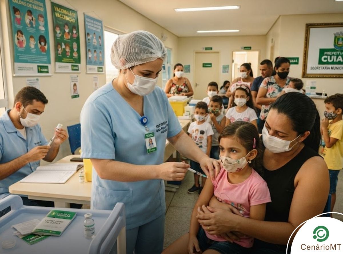 Enfermeira administrando a vacina para influenza em uma criança