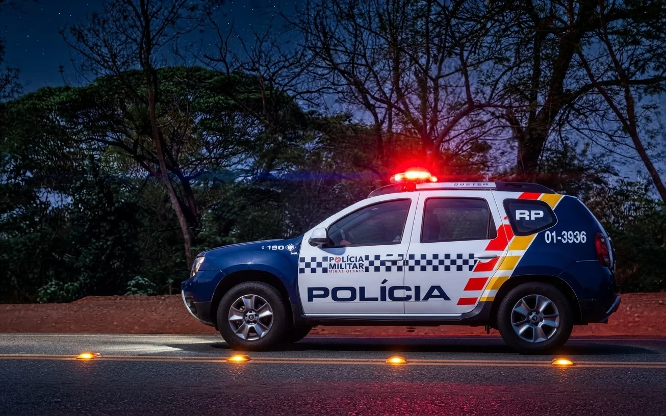 Viatura da polícia militar trafegando em rodovia