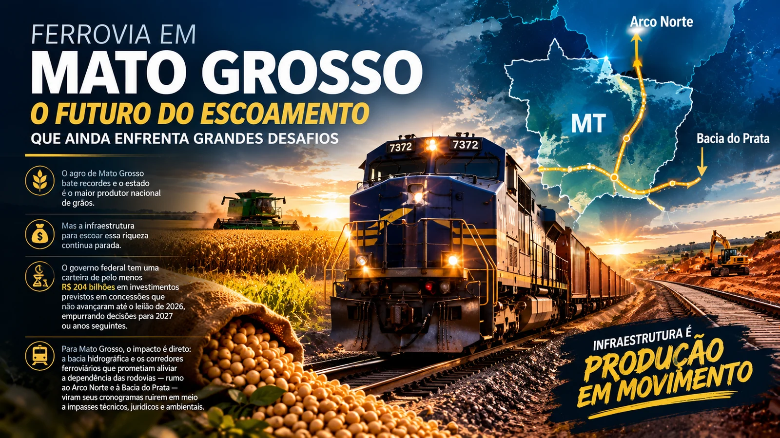Gargalo Logístico: R$ 204 bilhões em concessões travadas adiam o futuro de ferrovias e hidrovias vitais para Mato Grosso