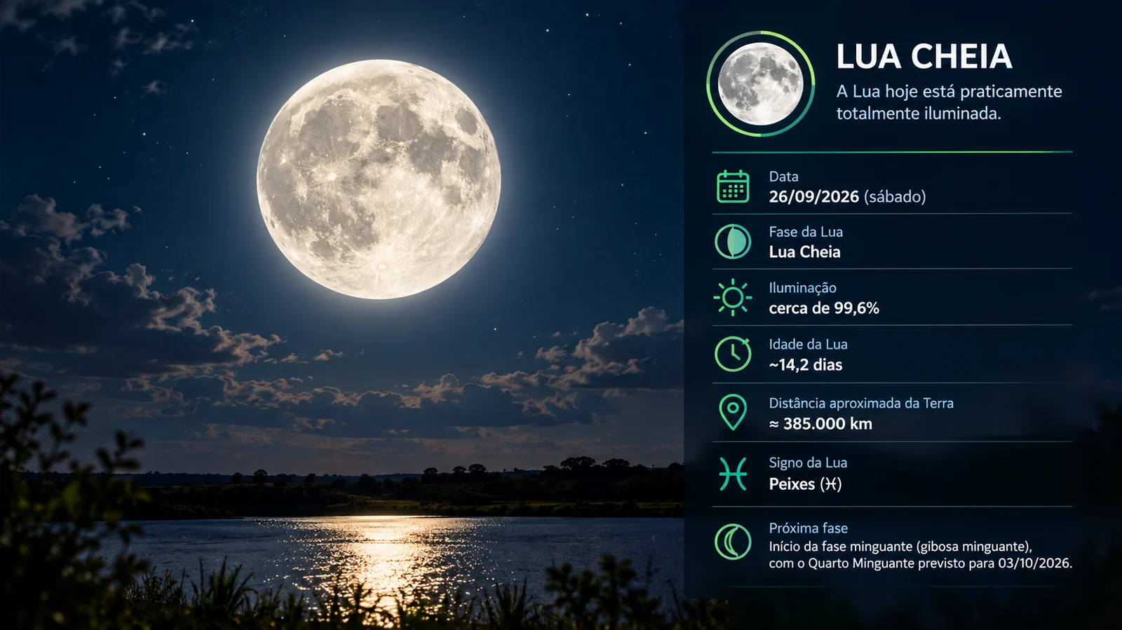 Lua Cheia com 99,6% de iluminação brilha neste sábado em Mato Grosso