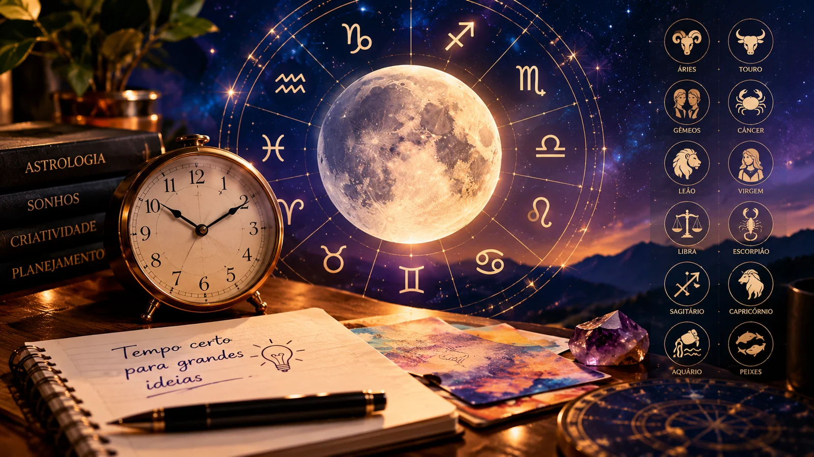 O relógio e a criatividade: o que a Lua revela para capricórnio, sagitário e os demais signos