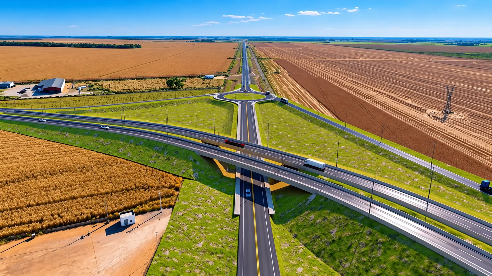Trevo Rodoviário em Meio às Plantações em Lucas dio Rio Verde.   CenárioMT