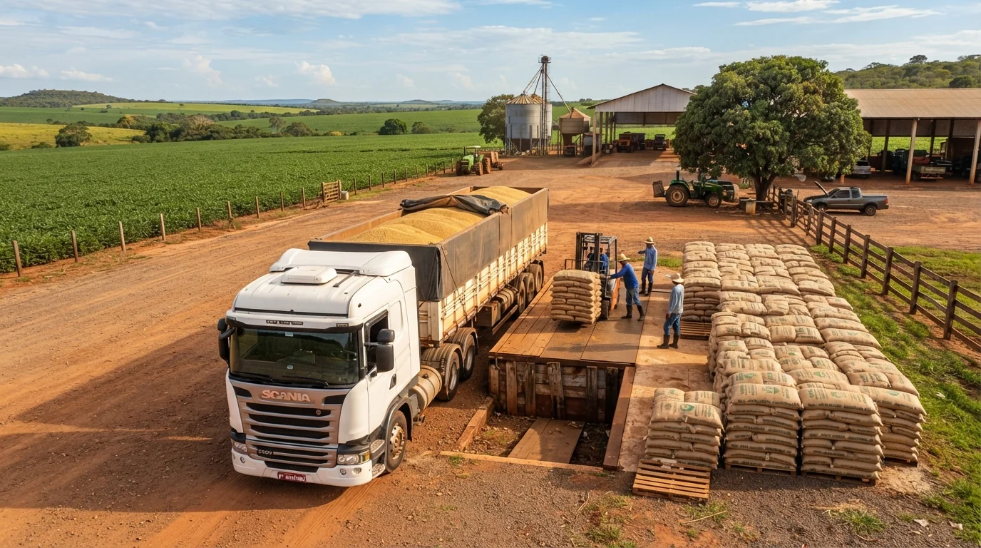 Caminhão de carga parado em propriedade rural