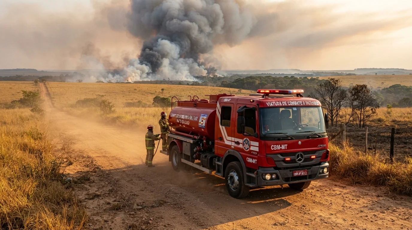Corpo de Bombeiros combate incêndio que atingiu propriedade rural e área de mata em Mirassol D’Oeste