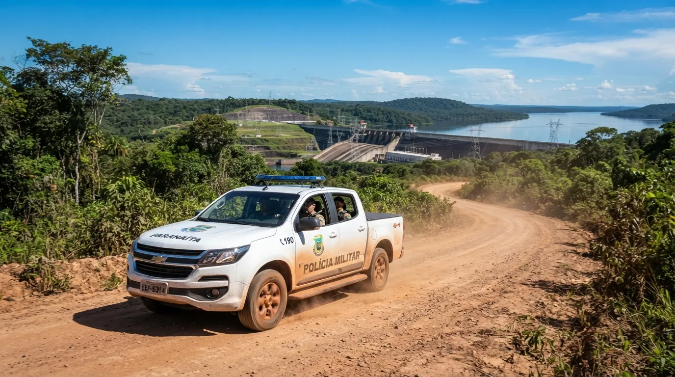 Viatura da Polícia Militar em estrada de terra na região da Usina Teles Pires