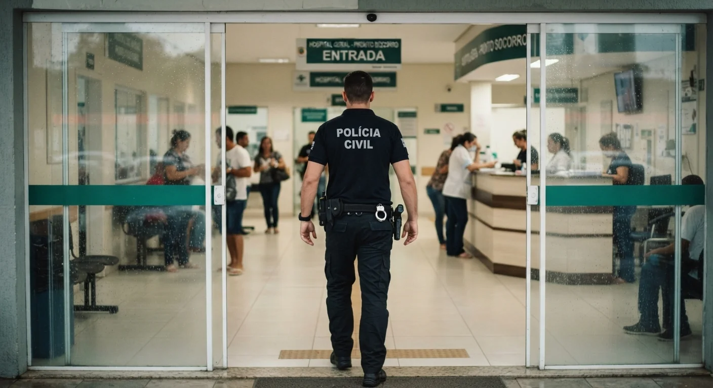 Policial civil entrando em um hospital