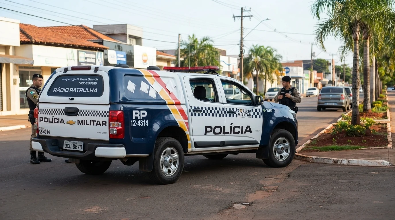 Viatura da rádio patrulha da Polícia Militar estacionada em via urbana