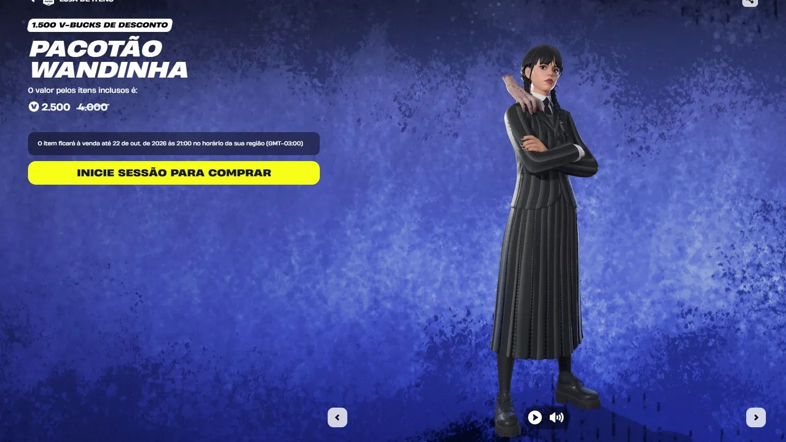Fortnite traz Wandinha por 1.500 V-Bucks