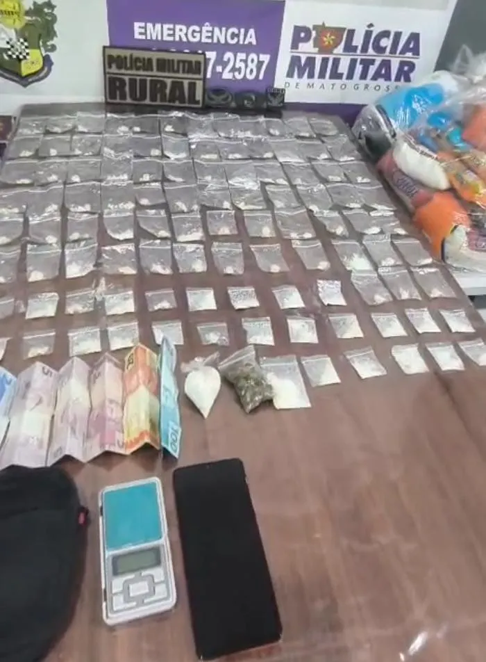 Homem é preso com drogas e cestas básicas de facção em Guiratinga, MT
