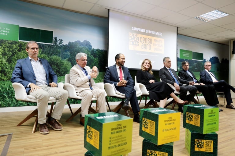 Apresentação do Censo Agropecuário 2027, levantamento que terá etapa experimental em Barra do Bugres, Mato Grosso.