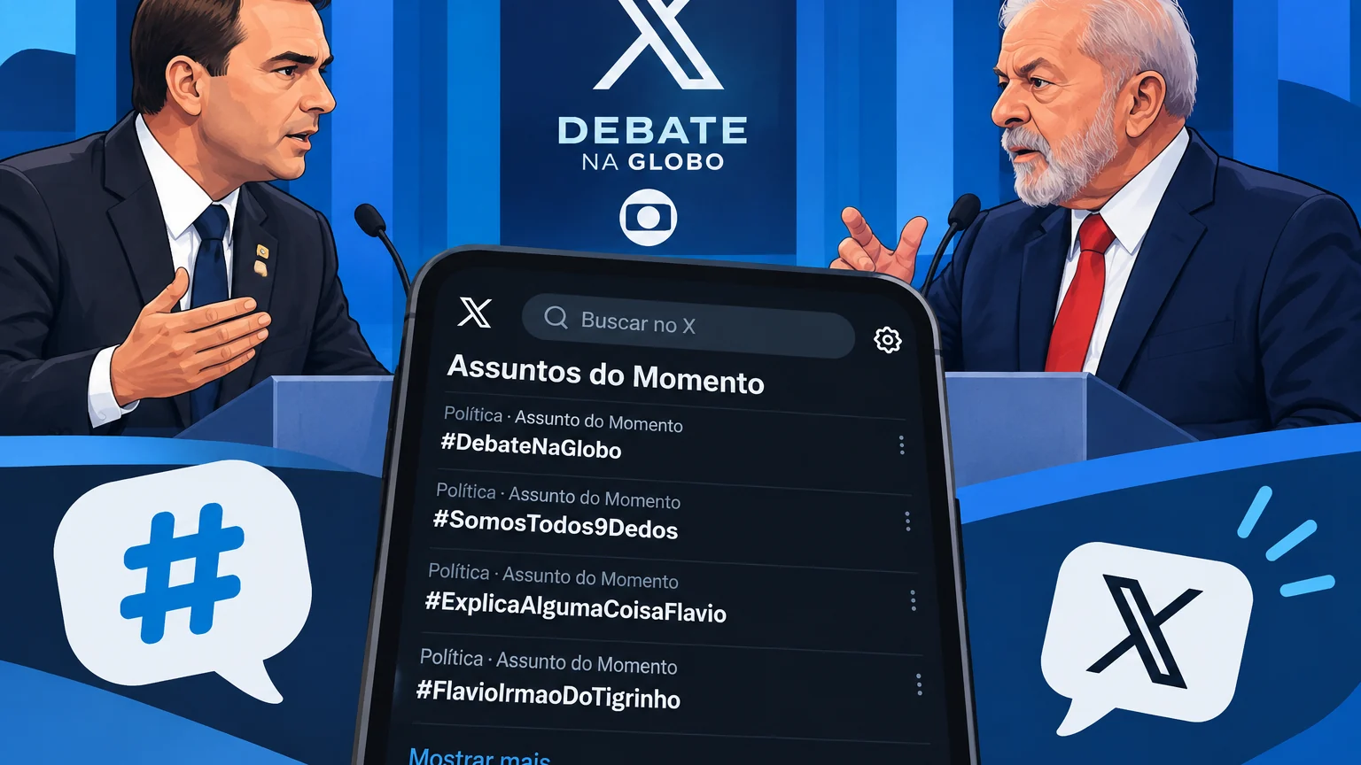 Debate entre Flávio e Lula gera os assuntos mais comentados no X, o antigo Twitter