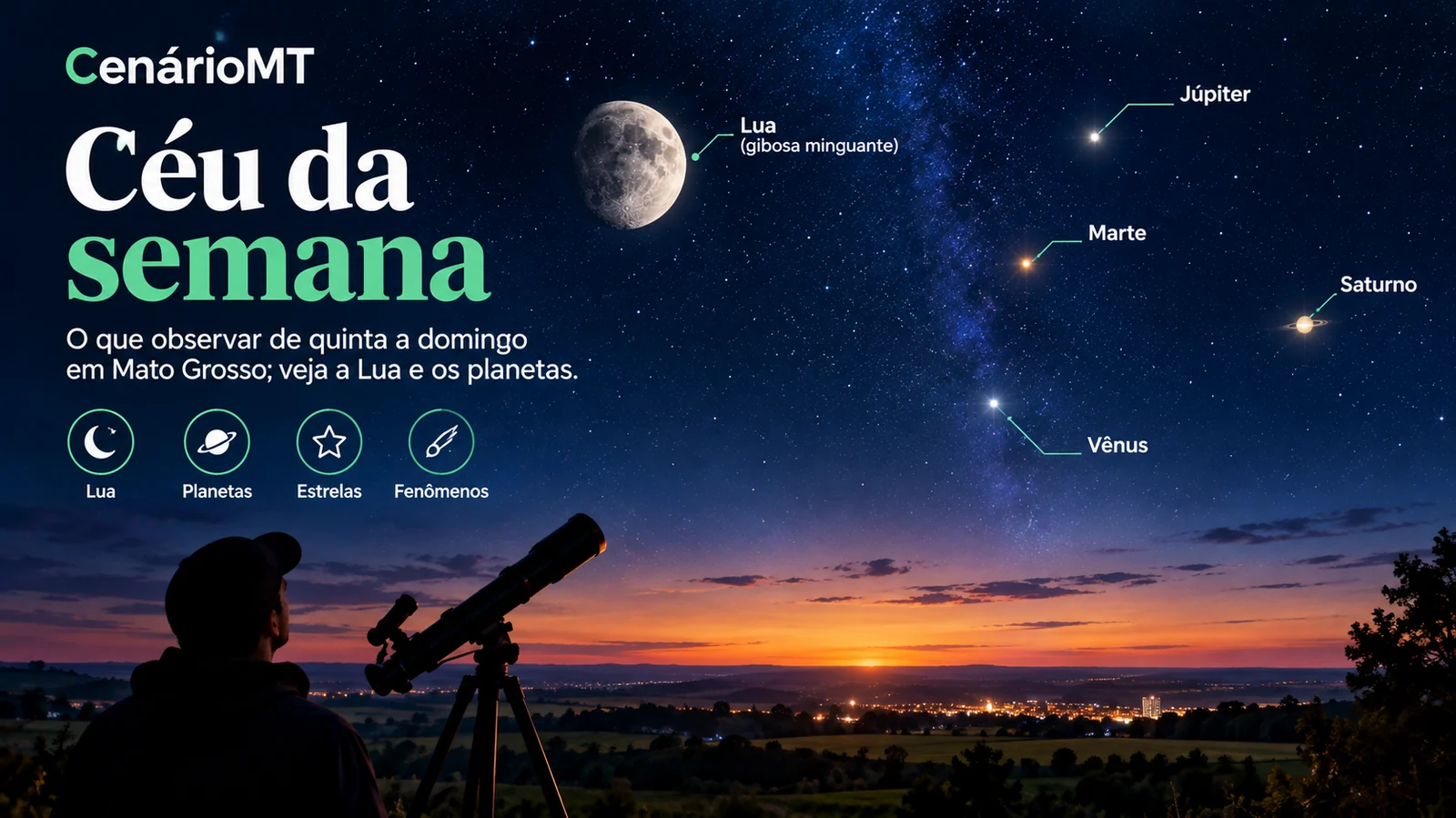 Céu da semana: o que observar de quinta a domingo em Mato Grosso; veja a Lua e os planetas