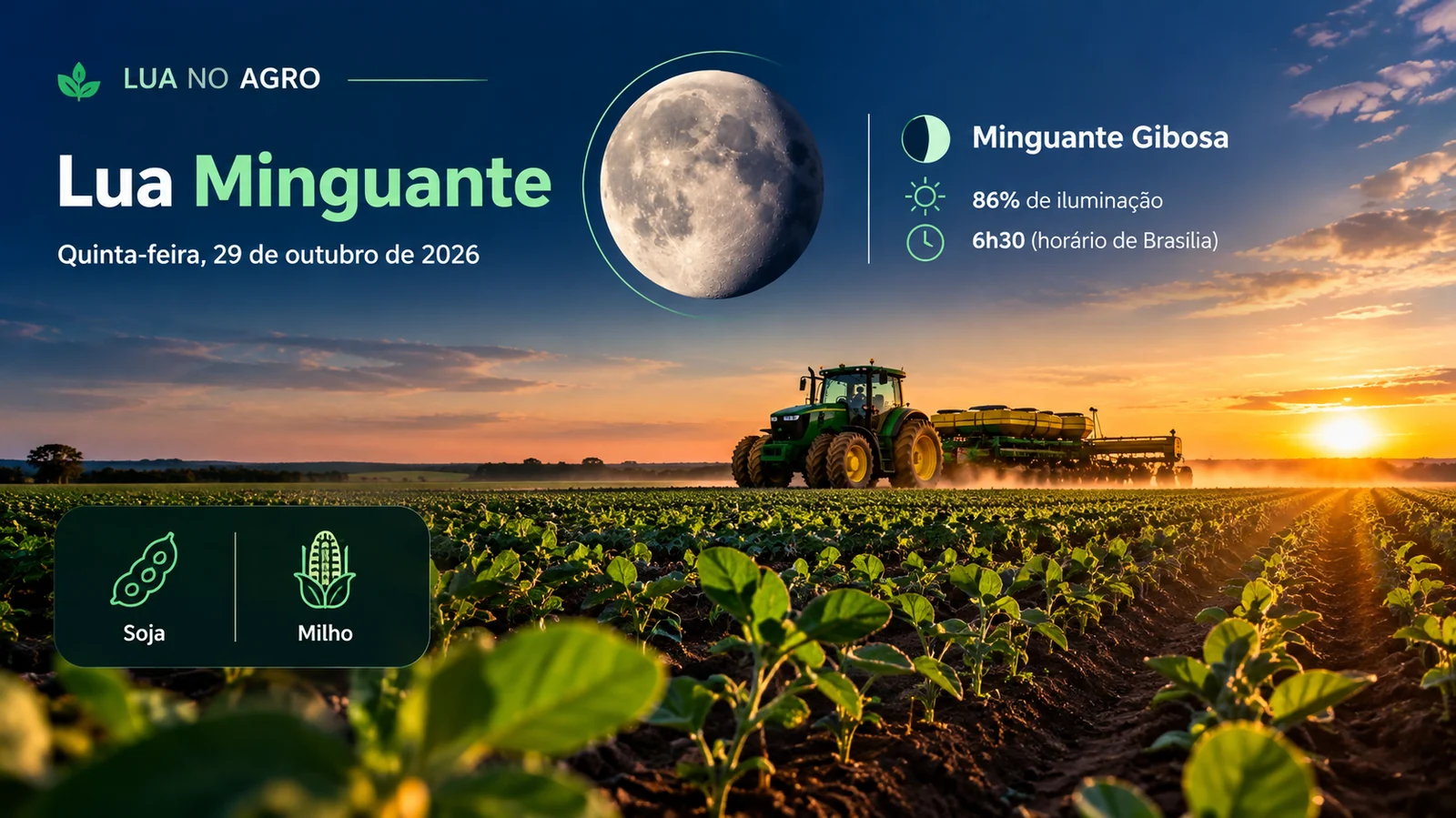 Lua minguante no campo ao entardecer