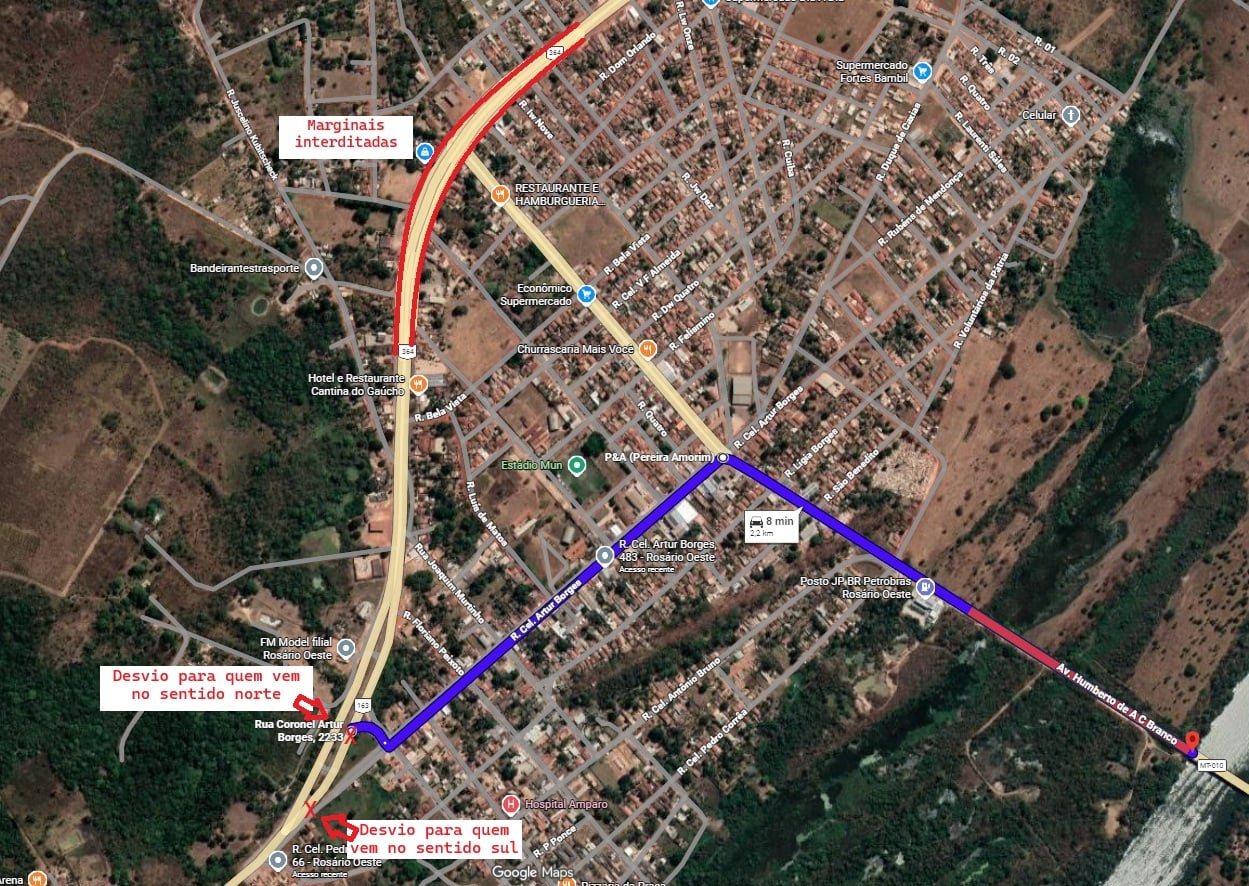 Mapa do desvio Rosario Oeste