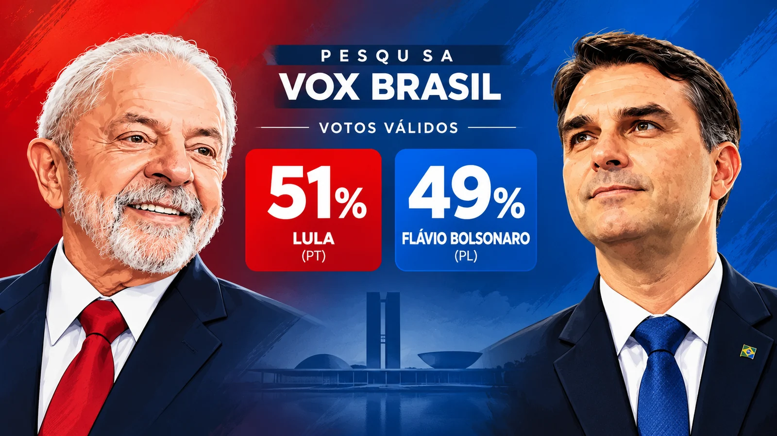 Pesquisa Vox Brasil_ Lula 51% vs Flávio 49%