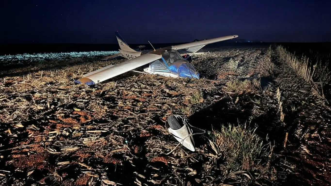 Avião monomotor acidentado em zona rural de São José do Rio Claro